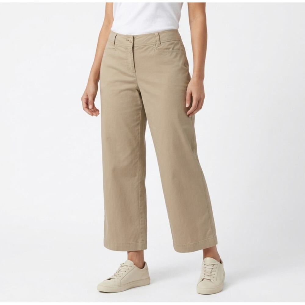J. Jill Tan Khaki Wide-Leg Cropped Chino capri stretch cotton pants size 8